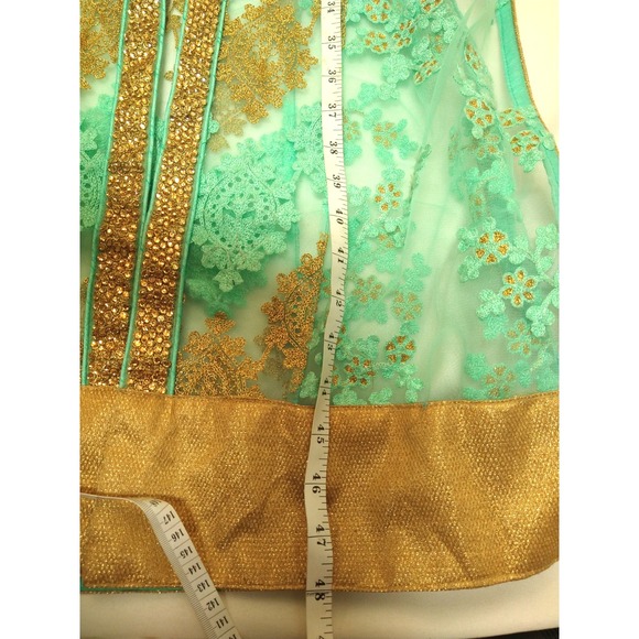 womens fancy SOCTH turquois‎ & gold saree top and cover, size L - Picture 15 of 16
